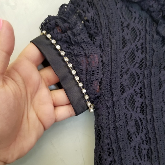 Lace rhinestone mock neck dress (A1) - Picture 5 of 6